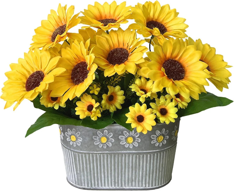 Fake Sunflowers in Pot Faux Silk Floral Table Centerpiece Farmhouse Decor Sunflower