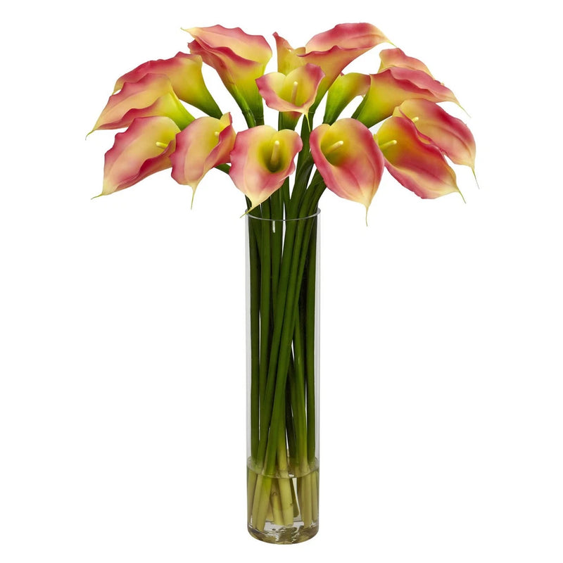 27" TALL LARGE ARTIFICIAL SILK PINK CALLA LILY FLOWER ARRANGEMENT CENTERPIECE Green Plant