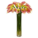 27" TALL LARGE ARTIFICIAL SILK PINK CALLA LILY FLOWER ARRANGEMENT CENTERPIECE Green Plant