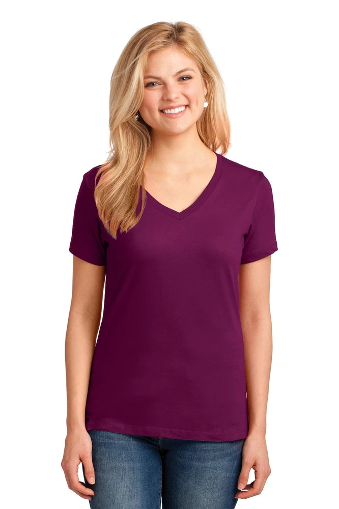 Ladies V-neck cotton t-shirt, dark purple, short sleeves
