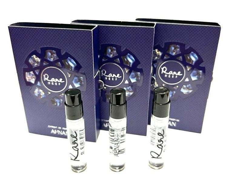 3x Afnan RARE REEF Men Sample Vial 0.09 oz 3 ml Eau De Parfum Spray On Card EDP
