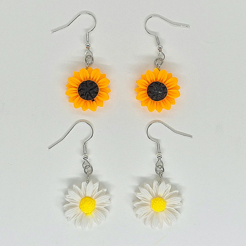 USA Seller 3D Sunflower Daisy Flower Hook Earrings Necklace Jewelry 1 Pair Sunflower