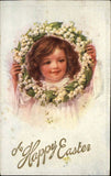 Easter Beautiful Little Girl Flower Lily of the Valley Wreath c1910 Postcard Lily