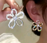 Fashionable Lightweight Hollow Sunflower Wedding Silvery Rhinestone Earrings Sunflower