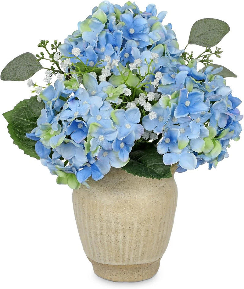 Artificial Blue Hydrangea in Pot with Vintage Ceramic Vase, Potted Hydrangea Arr Hydrangea