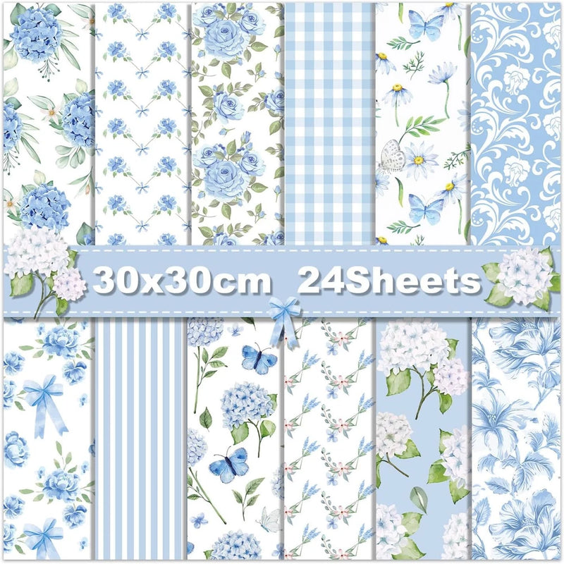 Blue Floral Scrapbook Paper 24 Sheets Double Sided Hydrangea Craft Cardstock Hydrangea