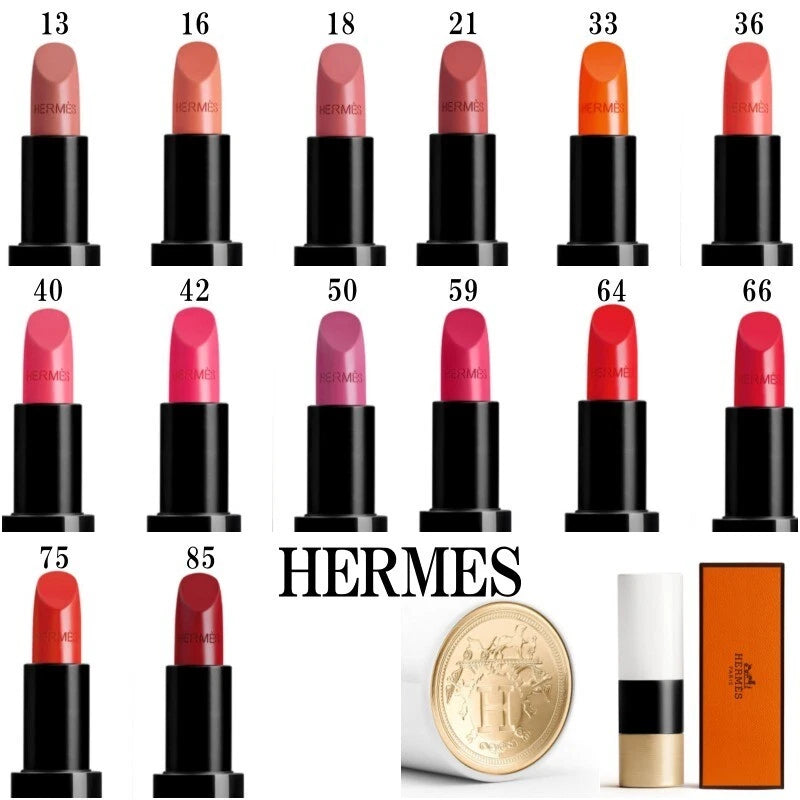 HERMES satin lipstick gift set with assorted shades, six lipsticks in black tubes