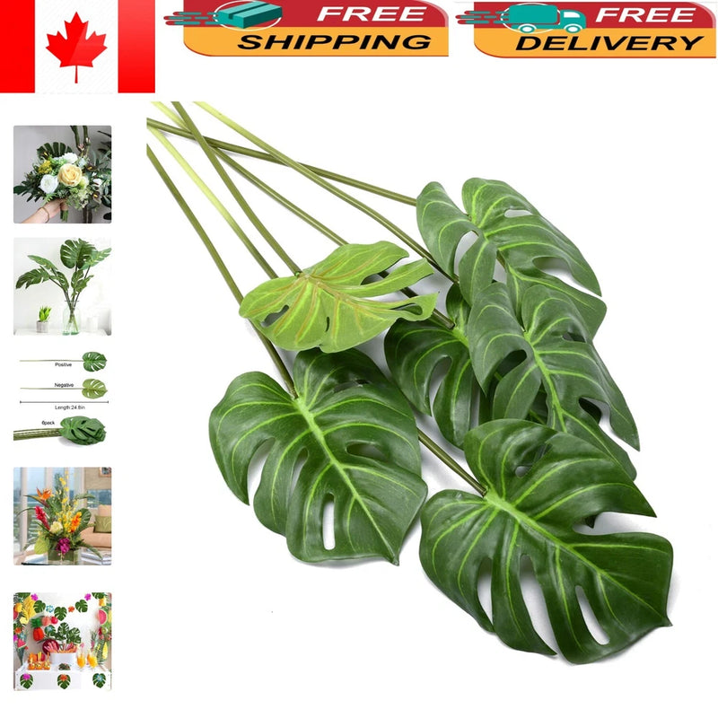 6 Pack Faux Tropical Palm Leaves - UV Resistant for Indoor & Outdoor Decor Green Plant
