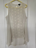 Lily Rose Floral Lace Embroidered Front Round Neck Sheer Ivory Women Top Size L Lily