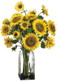 Yellow Sunflower 30" High Faux Flowers in Glass Vase Sunflower