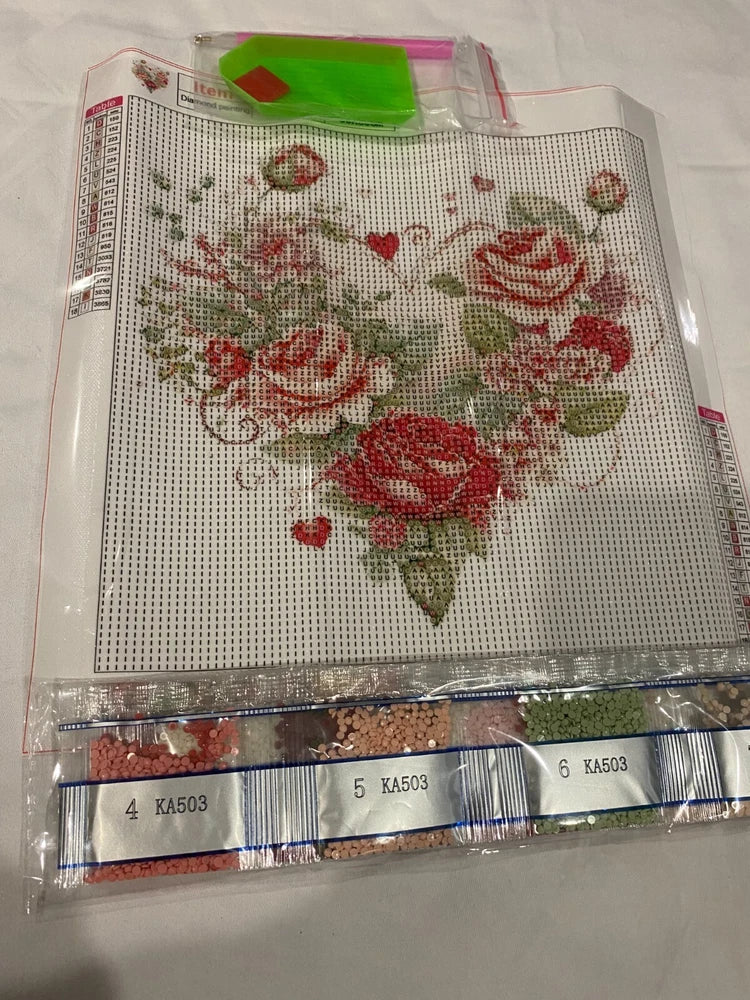 5D DIY Diamond Art Painting, Embroidery Kit Craft Heart Shape Roses Roses