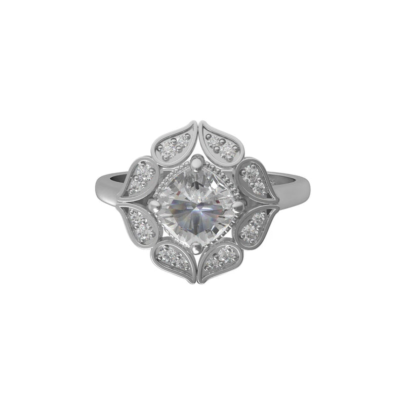 Lily Flower Ring 6MM Cushion Shape Moissanite 925 Sterling Silver Women Ring Lily