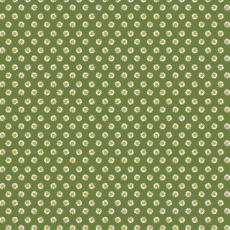 1/2 Yard Fabric - Dainty Daisy - Dark Fern by Katie Daisy for Benartex Flowering Plants
