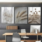 3pcs Botanical Dried Flower & Pampas Grass Metal Print Ready to Hang Art Pampas Grass
