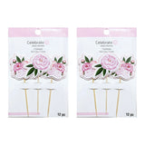 Pink Peony Flower Party Picks 24 Cupcake Toppers Peony