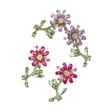 Fashion Pink/Purple Crystal Rhinestone Leaf Sunflower Stud Pierced Earrings Sunflower