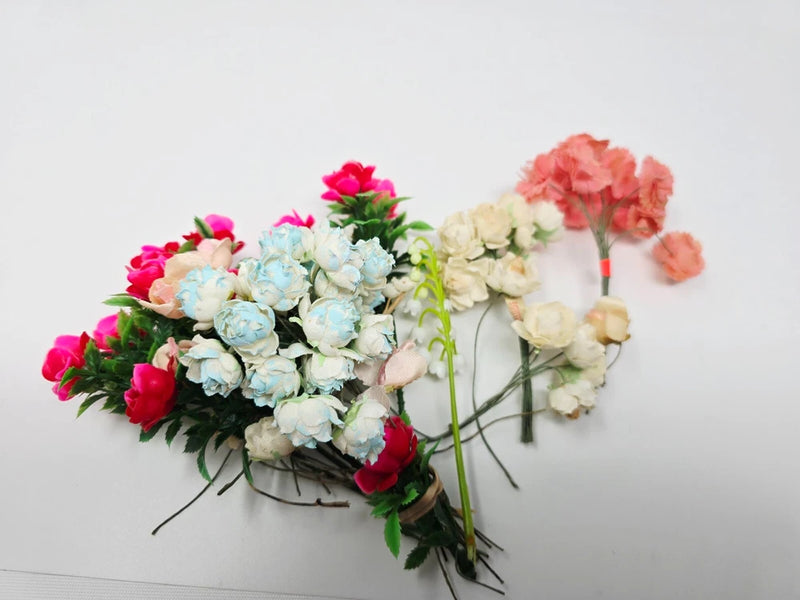 Vintage Flower Collection Pink Carnation White & Blue Blooms Plastic & Fabric Carnation