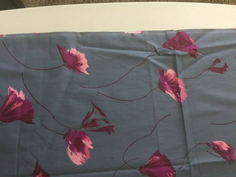 Vntge 36W Cotton Fabric Feedsack Era Steel Blue Gray Pink Purple Floral BTAHY Flowering Plants