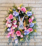 Spring Flower Wreath  Bunny Rabbit Door Decoration Hydrangea Wall Hanging Easter Hydrangea