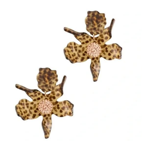 LELE SADOUGHI leopard print crystal lily earrings with round pink crystal centers