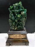 17" Old Dynasty Green Tianhuang Shoushan Stone Peony Flower Bamboo Statue Peony