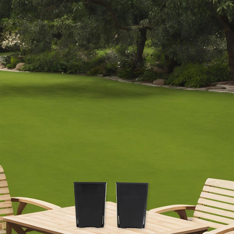 Set of two dark square plastic flower pots for herbs and flowers
