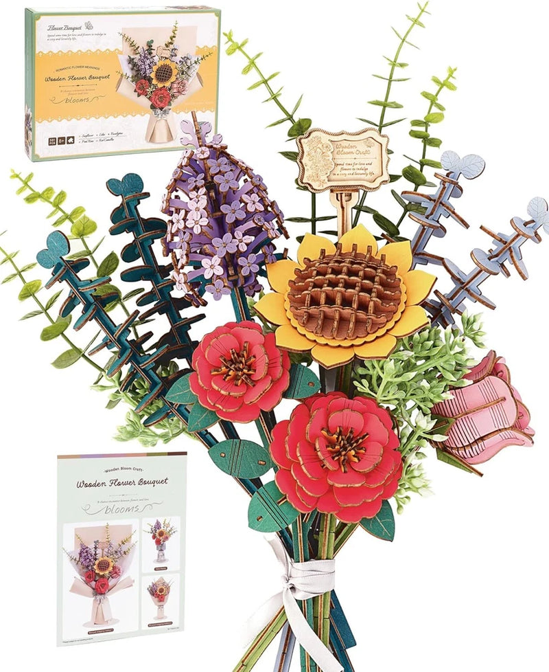 Rowood Wooden Flower Bouquet 3D Puzzle Teen DIY Halloween Xmas Birthday Gifts Carnation