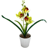 Plastic Orchid Fake Flowers in Pot for Home Office Wedding Table Decor Green Plant
