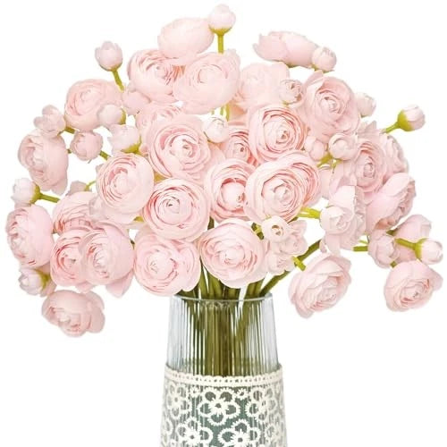 Ranunculus Artificial Flower Silk Flowers Faux DIY Bouquet for Wedding 18 Pink Ranunculus