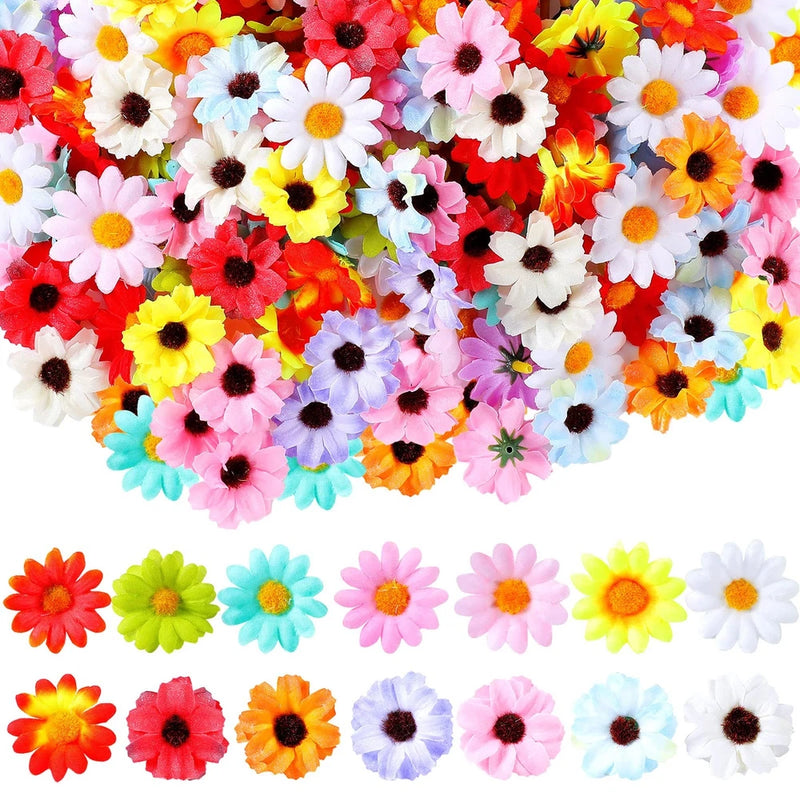 200 PCS Fake Daisy Flowers Heads Mini Silk Mix Color Faux Sunflower Crafts Sunflower
