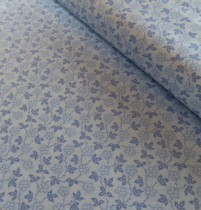 By The Yard, Tiny Leaves & Flowers Blue Cotton $3.99 Ships Any Amount Of Fabric. Flowering Plants