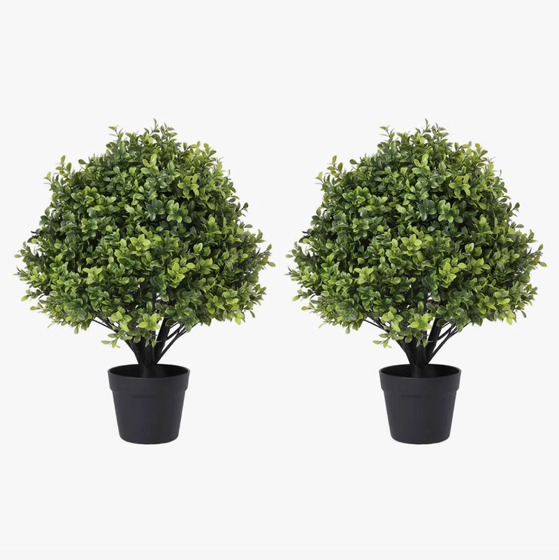 Primrue Guttenberg Faux Boxwood Topiary Set of 2 in Pot 24" Artificial Plant Green Plant