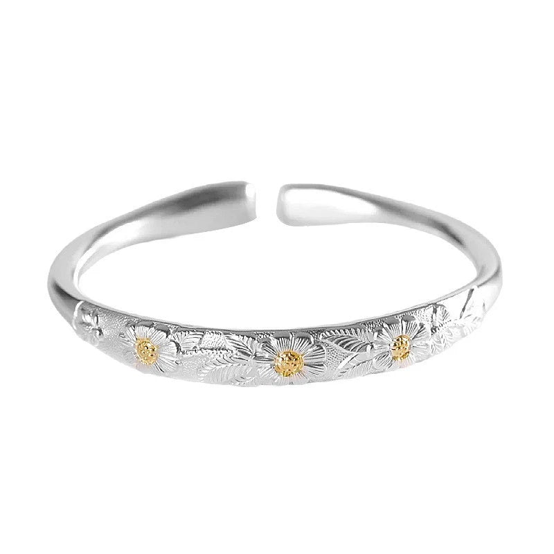 999 Fine Silver Sunflower Bangle Matte Traditional Finish Open Express Ship Sunflower