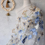 1 Meter Embroidered Lace Fabric Floral Mesh Tulle Wedding Dress Sewing Cloth DIY Flowering Plants