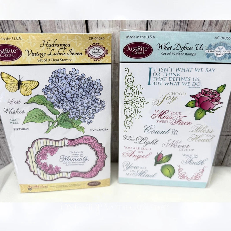 Justrite HYDRANGEA Vintage Labels What Defines Us Sentiments Rubber Stamps Hydrangea
