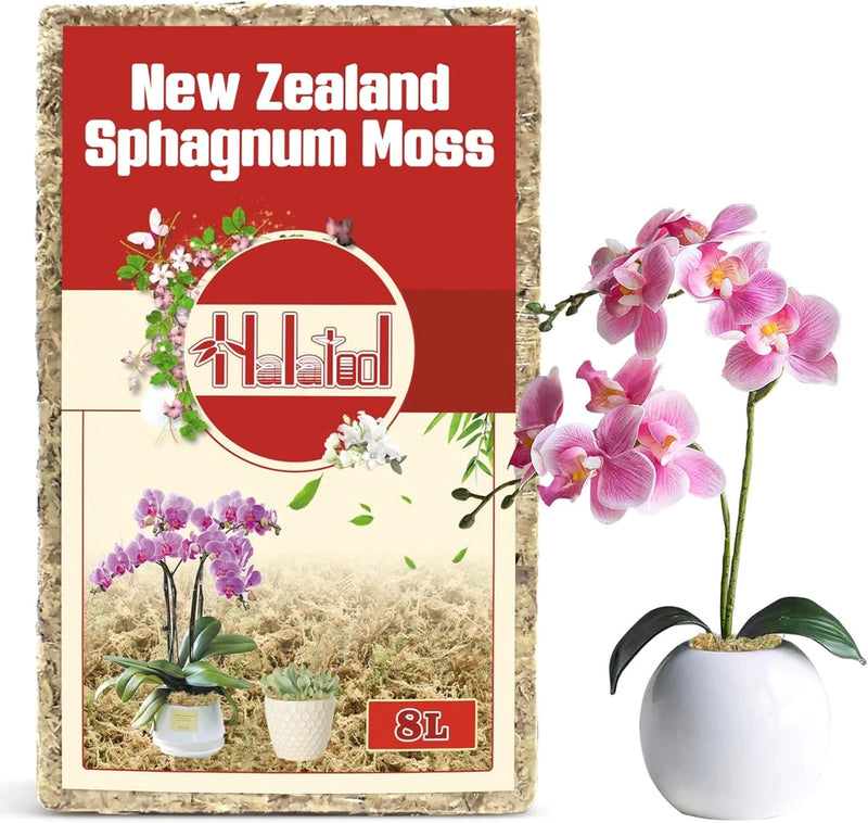 New Zealand sphagnum moss bag, 8L hydrated, for orchid repotting, Tihalo label
