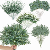 100pcs 4 Kinds Artificial Eucalyptus Stems Bulk, Fake Plants Leaves Bundle, M... Green Plant