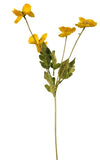 Yellow Artificial Poppy Flower Stems Silk & Plastic Foliage Single Stem Realisti Green Plant