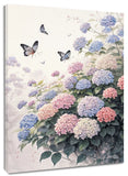 Pink Butterfly Blue Hydrangea Floral Canvas Wall Art for Bathroom Living Room Hydrangea