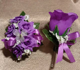 NEW 4" Artificial Purple Rose Wrist Corsage W/Butterfly Purple Bow, Boutonniere Bouquet