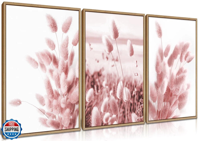NCYEL 3 Pcs Rabbit Tail Grass Wall Art Pampas Grass Poster Bohemian Style Pic Pampas Grass
