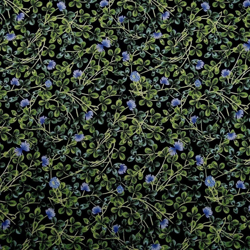 Little Lavender Flowers & Green Foliage on Black, Kona Bay Cotton, Per 1/2 Yd Flowering Plants