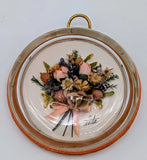 Vintage Lita Italy Pressed Flower Glass Dome Apricot Velvet 4.5Ó Dried Flower