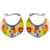 Multicolor Murano Style Glass Hoop Earrings Women Daisy Flower Stainless Steel Daisies