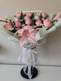Premium Pink Lily & Tulip Bouquet Ð Handmade Pipecleaner Flowers, Luxury Gift Bouquet