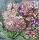 Purple Flowers Small Original Oil Painting Floral Hydrangea Still iLife Signed Hydrangea