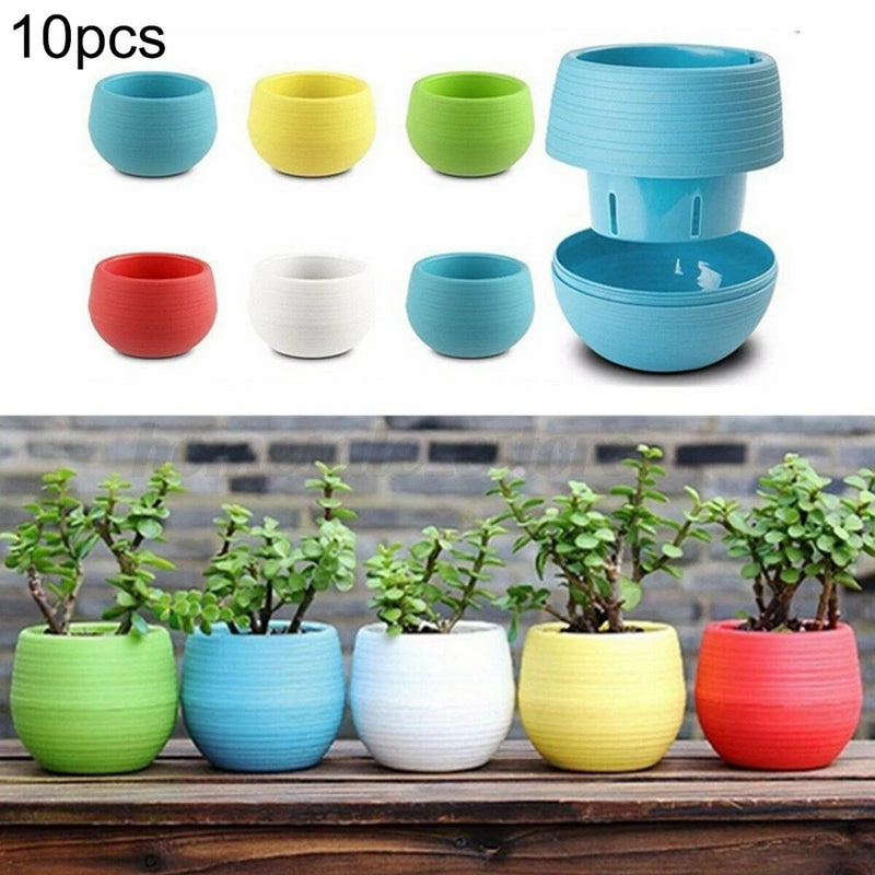 Set of 10 mini flower pots in mixed colorful round ribbed design