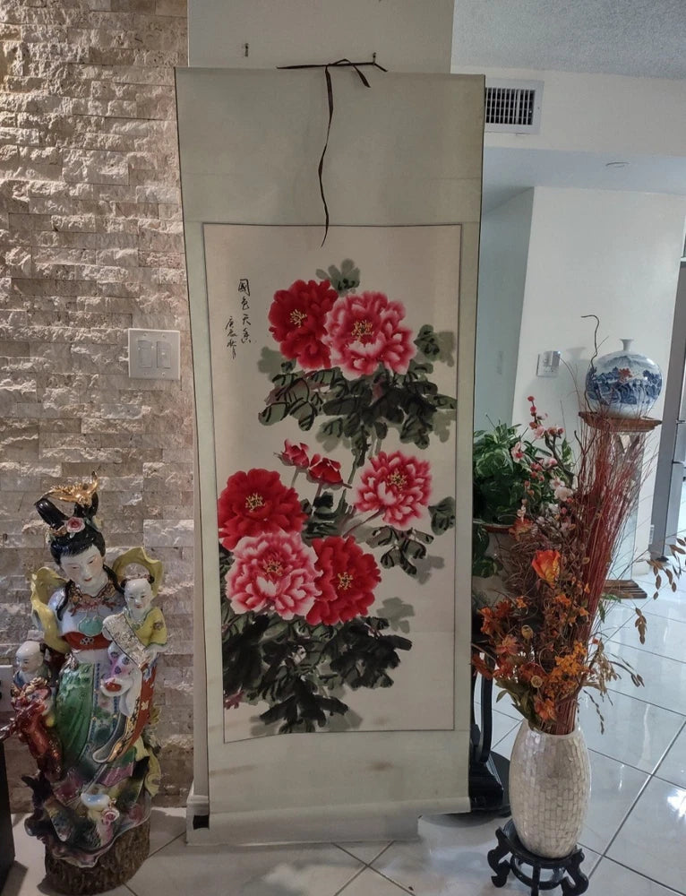 -Originally Hand-painted Chinese Traditional Art Ink Painting-Peony Flower. Peony