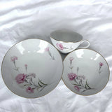 Vintage Royal Court Japan Pink Carnation Fine China 3pc Set Bowl Plate Teacup Carnation