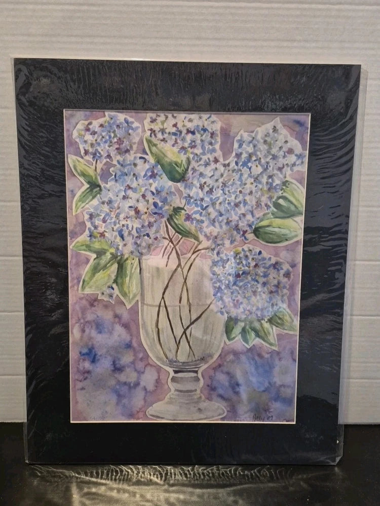 20" X 16" Matted Purple Hydrangeas Watercolor Signed Numbered Hydrangea